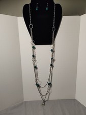 Silvertone Long Necklace And Dangle Earrings Set.