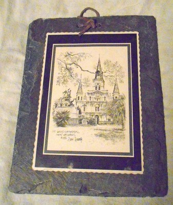 Vintage Don Davey Print St. Louis Cathedral New Orleans On Old Slate Roof Tile