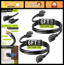 6FT 16/3 Black Extension Cord (2-Pack) - Short Indoor Cable for Laptops, Applian