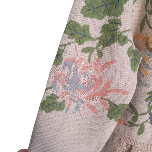 Anthropologie Cardigan Paillettes Ricamato Falena Donna Rosa Medio Floreale Uccellino - Foto 4 di 12