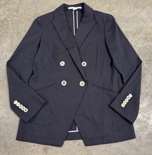Veronica Beard Nisha Blazer Jacket Sz. 8 Navy Wool Linen Blend Double Breast EUC
