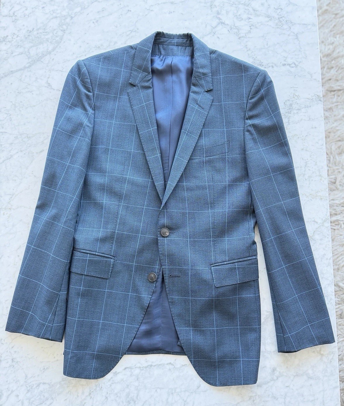 Hugo Boss Mens Blue Wool Mohair Suit IT50 40R Woven In Italy  Tailored Edition thumbnail 2