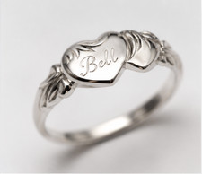 Size M - Solid New Sterling Silver 925 Double Heart Signet Ring  Engraving