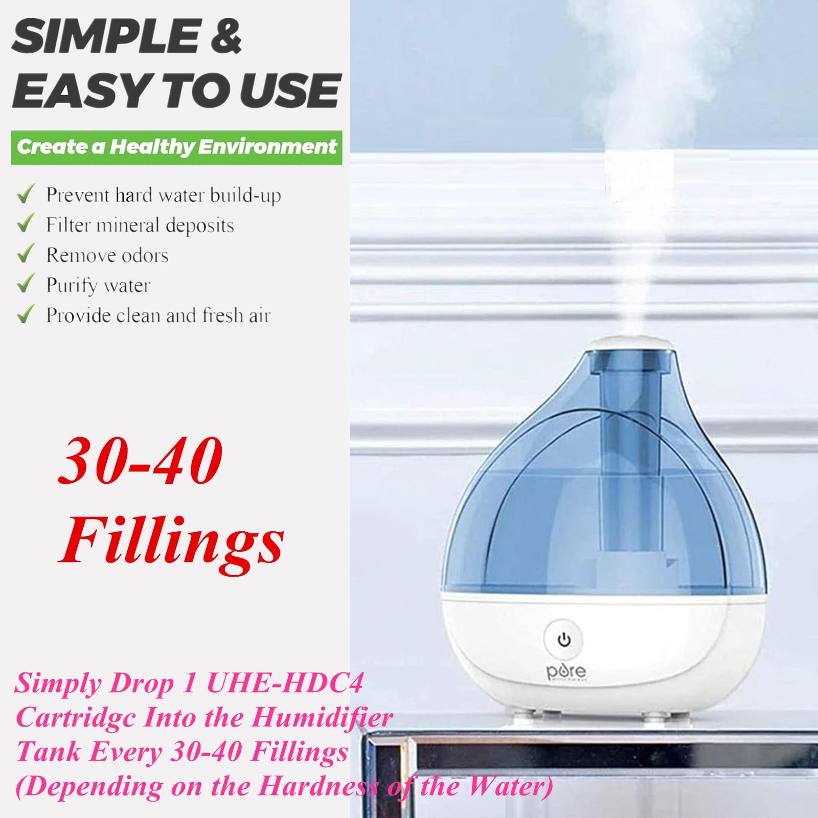 10Pack Demineralization Cartridge for Homedics Ultrasonic Humidifiers,