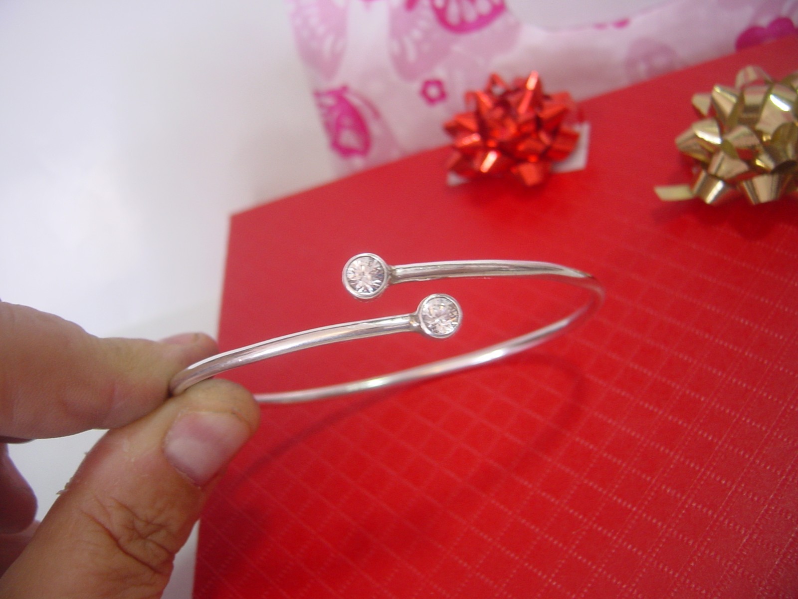 Vintage Solid Silver Pretty Bangle 8" - Unique De… - image 2