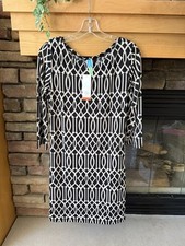 NWT Women’s TOUCH EXPRESS Black Tan 3/4 Sleeve Dress Travel Swim SIZE M