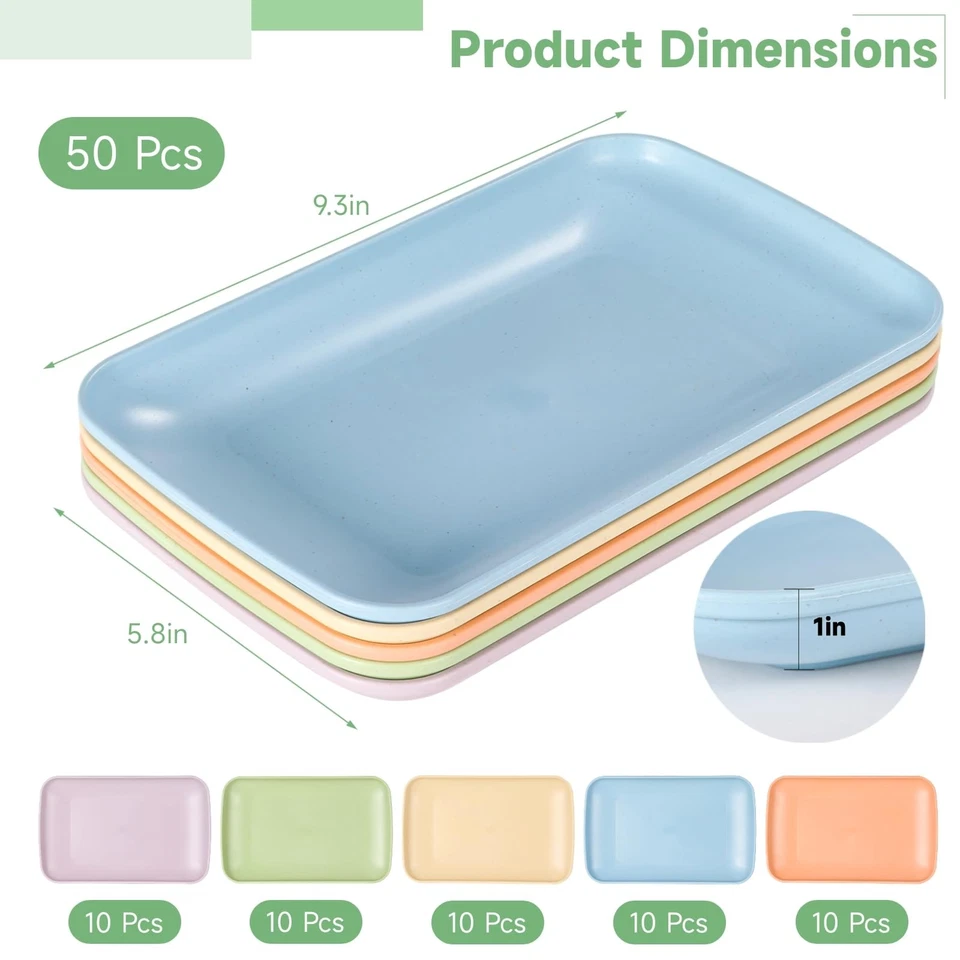 50 Pcs Wheat Straw Rectangular Dinner Plates, 9.3 x 5.8 inch, 5 Colors, Micro... - Image 4 of 4