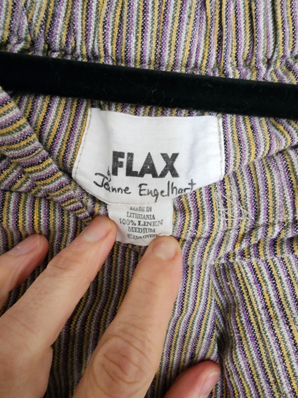 Flax by Jeanne Engelhart Striped Linen Midi Skirt Button Elastic Waist Pockets M