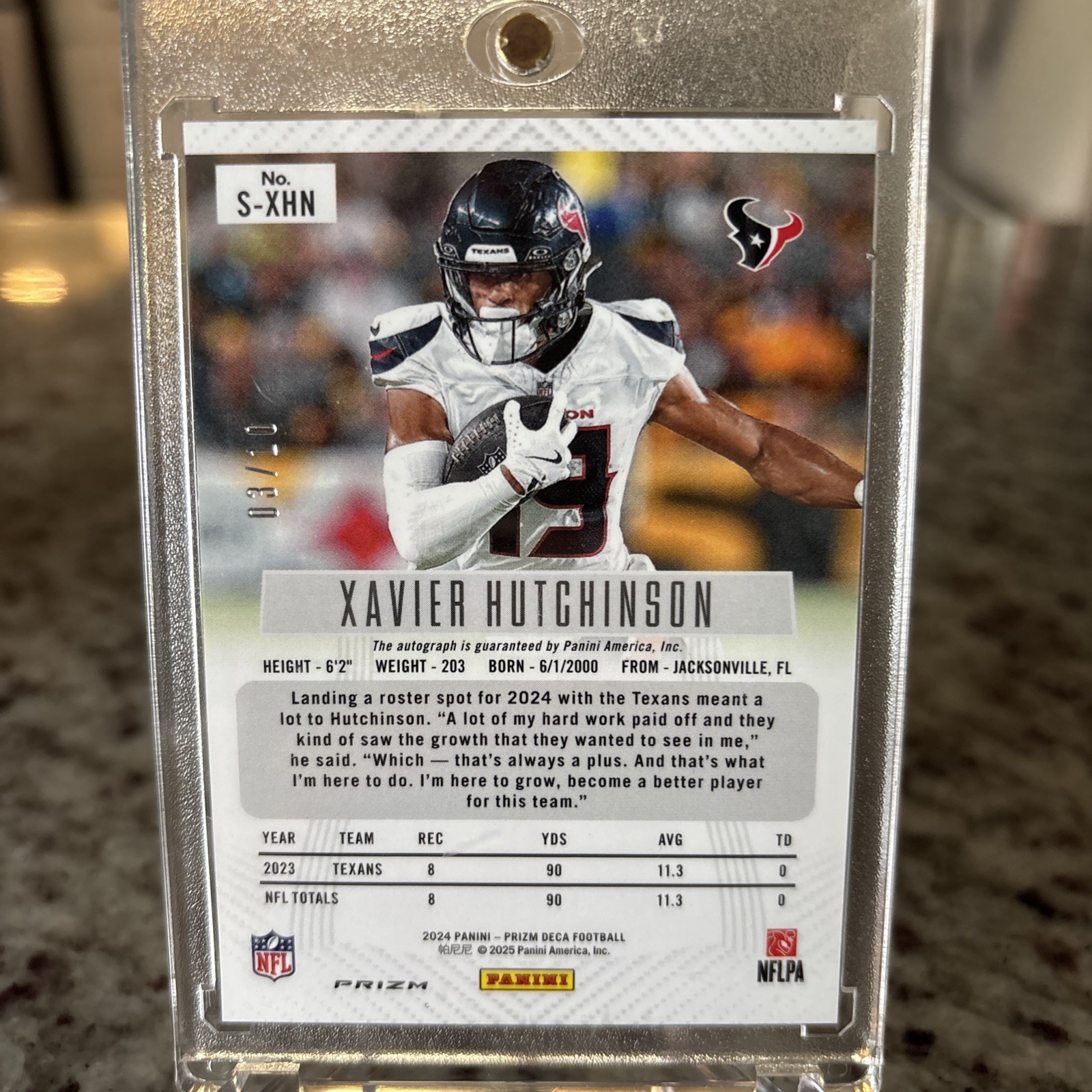 2024 Panini Prizm Deca Gold Xavier Hutchinson Auto Texans 3/10 view 2