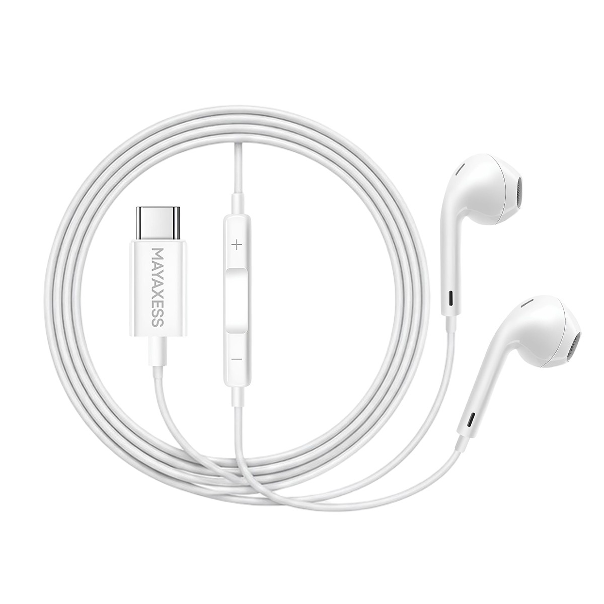 Écouteurs Filaires USB-C Mayaxess avec Micro pour Google Pixel 6a Blanc