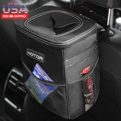 Car Trash Can with Lid and Storage Pockets - 100% Leak-Proof Organizer, Waterpro