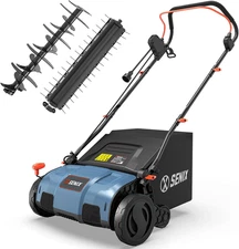 13 Amp 15-Inch 2-In-1 Electric Dethatcher and Scarifier with 13.2-Gal Collection