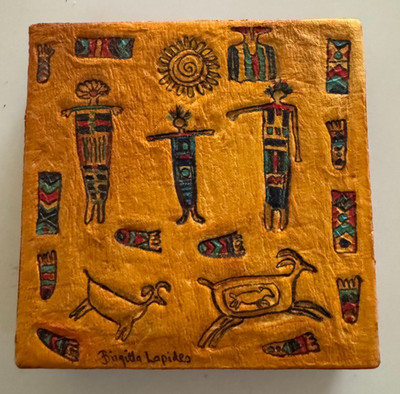 BRIGITTA LAPIDES PAINTING FEATURES FIGURINES & ANIMALS REMINISCENT /PETROGRAPHS