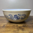 VTG Pyrex Bowl #404 Homestead Print 4 Qt Brown Speckled Blue Floral 10.5" EUC
