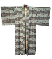 Vintage Japan Herren Nagajuban Kimono Baumwolle Schablone Farbe Landschaft...