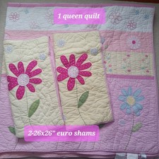 Pottery Barn Kids "Daisy Garden" Full / Queen Quilt 2-26x26" Euro Shams