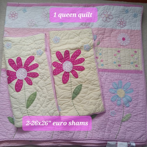 Pottery Barn Kids "Daisy Garden" Full / Queen Quilt & 2-26x26" Euro Shams
