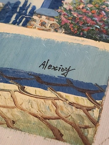 Griechische Kunst Ölgemälde auf Leinwand Darstellung Küstenszene ungedehnt 9" mal 13". - Bild 5 von 6
