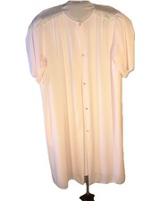 VTG Shadowline Silky Peignoir Nightgown Robe Housedress Blush Pink Lace Roses M