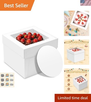 3 Pack Cake Boxes, 10x10x8 Inches Tall Cakes Box with Window, White Cake Boxe...