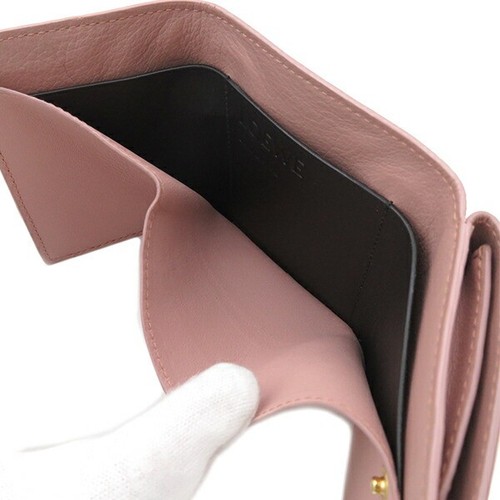 Loewe Loewe Tri-Fold Wallet Linen Leather Pink Gold Metal Fittings - Picture 7 of 14
