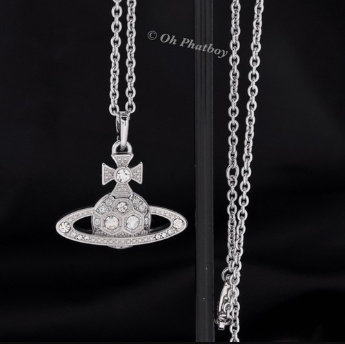 Vivienne Westwood Silver Tone Pave Saturn Chain Pendent Necklace. - Picture 5 of 6