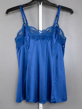 Vintage Wondermaid 6996 Cami 38 Blue Antron Nylon Lace Non Cling Union Made USA