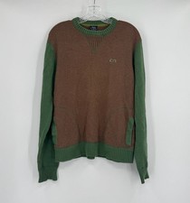 Le Tigre Mens Brown Green Colorblock Cotton Crew Pullover Sweater Sz M