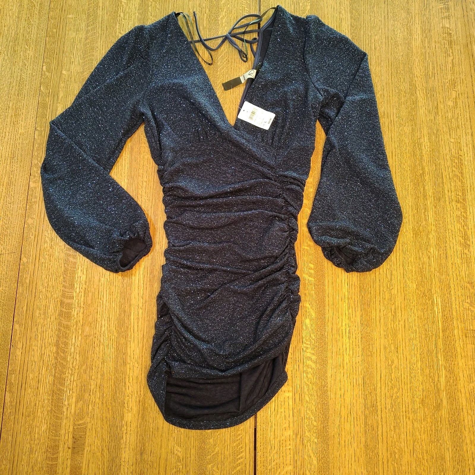 NEW Windsor Women's Large Blue Sparkle Puff Sleeve Mini Dress New With Tags