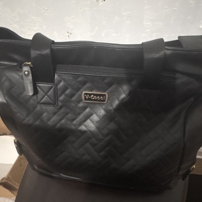 V-bobi Black Quilted Basketweave Tote Bag Gold Hardware Zip Closure