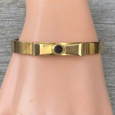 Rustic Cuff Cindy Gold Bow Bangle Bracelet w/Black Crystal Accent 50's Preppy