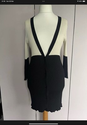 Max Mara Studio Black & Cream Longline V-Neck Cardigan Med PB8 Looks Unworn 