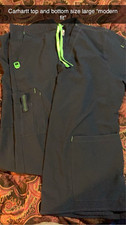 Carhartt Modern Fit Unisex Scrub Set L Black/Green Trim Polyester Top  Pant