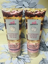 2- Bath Body Works Milk Raspberry Holiday Pie Bar Hydration Body Cream 8oz