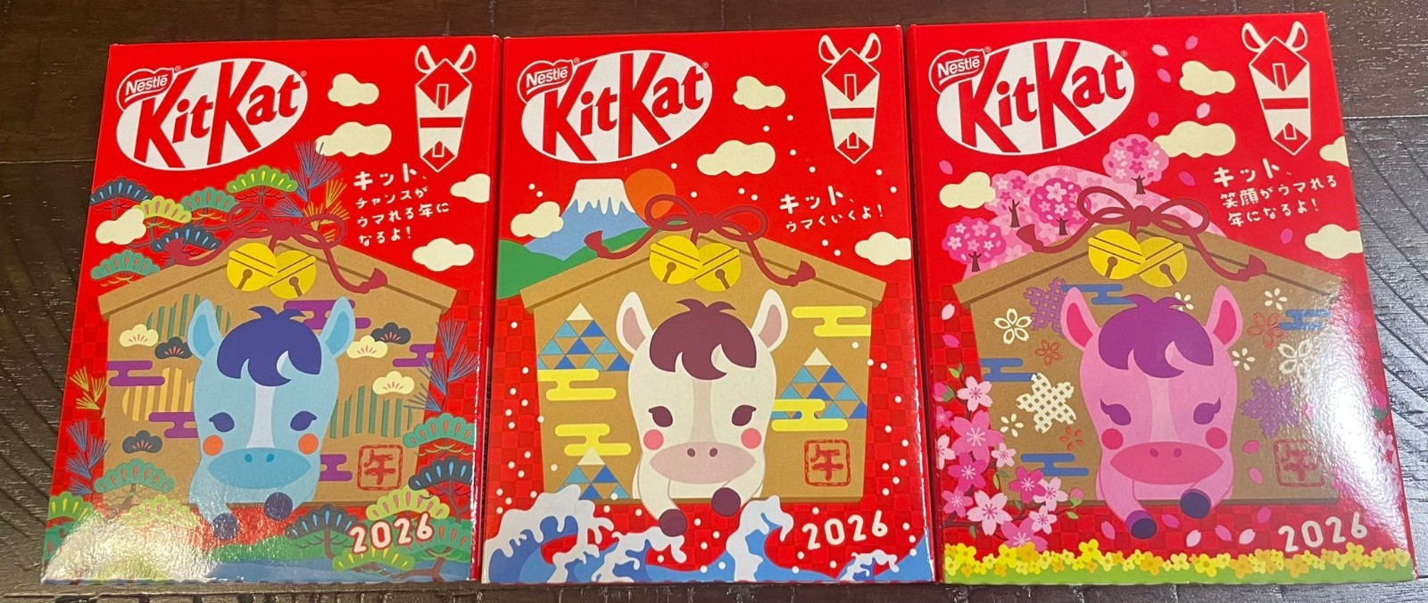 KitKat Japan Lunar New Year edition, Milk Chocolate 3 Boxes, 9 Total Pieces.
