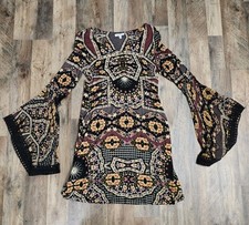 Patrons of Peace Boho Open Back Bell Flared Sleeve Mini Dress Women Size M