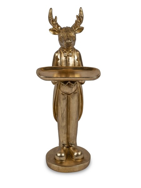 Dekofigur Hirsch Mit Tablett H. 69Cm Antik Gold Kunststein Formano-image
