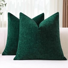 Pack of 2 Throw Pillow Covers 24x24 Inch Soft Chenille Dark Green Farmhouse D...