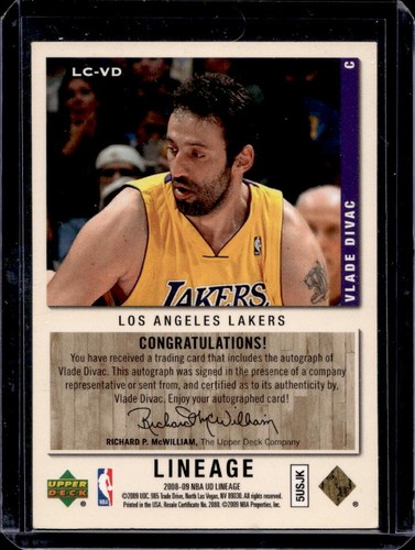 2008-09 Upper Deck Lineage Vlade Divac Collection Auto #LC-VD Lakers - Picture 2 of 2
