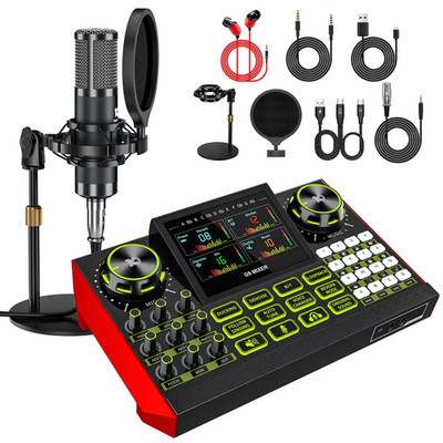 Podcast Equipment Bundle mit Live Soundkarte Audio Mixer, mit 3,5mm