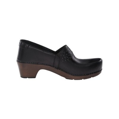 Dansko Mavis Clogs Black Leather Studded Wood Heel Professional Size 39