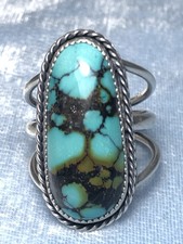 Southwest Style Spider Web Turquoise And Sterling Ring, Size 10