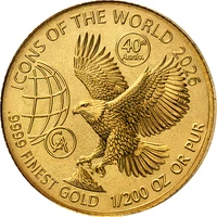 2026 Rwanda American Eagle 1/200 Oz 9999 Fine Gold Coin USA Wildlife BU Coin WWF