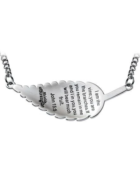 Collar de hoja de acero inoxidable para mujer - Juan 15:5 (29039) escudos de fuerza Foto 2 de 4