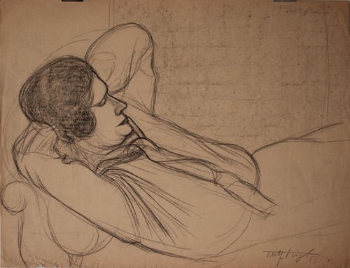 Fritz Tröger Frauenporträt liegend Dresdner Sezession signiert Zeichnung 1924
