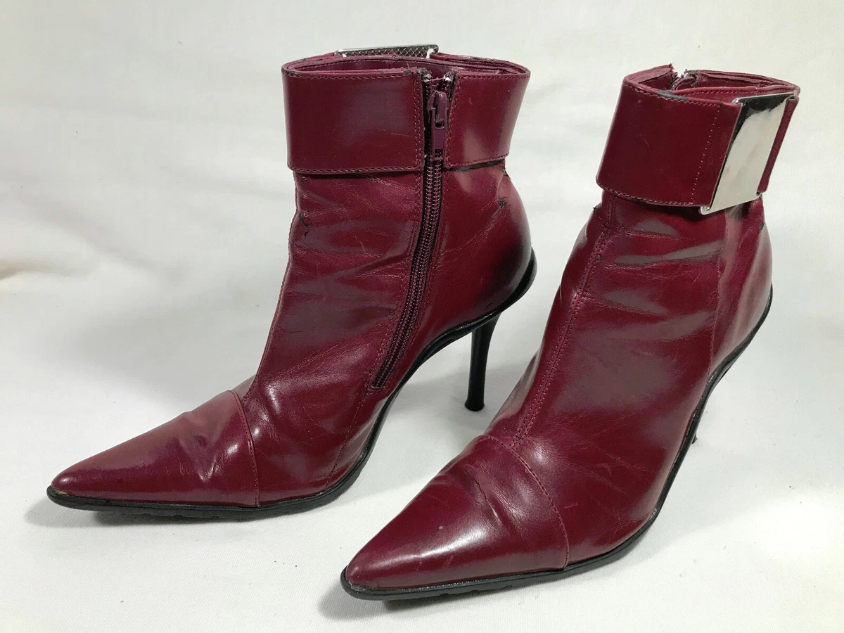 Dark red top leather ankle boots