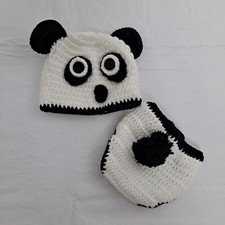 Panda Bear Crochet Hat Diaper Cover Infant Photo Shoot Set
