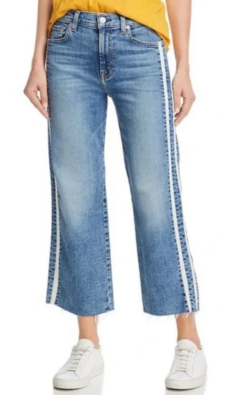 New 7 FOR ALL MANKIND $219 'Alexa' Cropped Raw Hem Side Stripe Jean size 30 NWT
