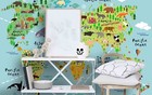 3D Blue World Map Animal Wall Murals Wallpaper Murals Wall Sticker