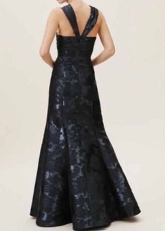 Aidan Mattox Halter Mermaid Silhouette Gown Dress Floral Midnight Blue NWT SZ 2 - Image 4 of 4